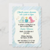 スペインの/エスパニョールベイビーシャワー恐竜の水彩画 招待状 (正面)