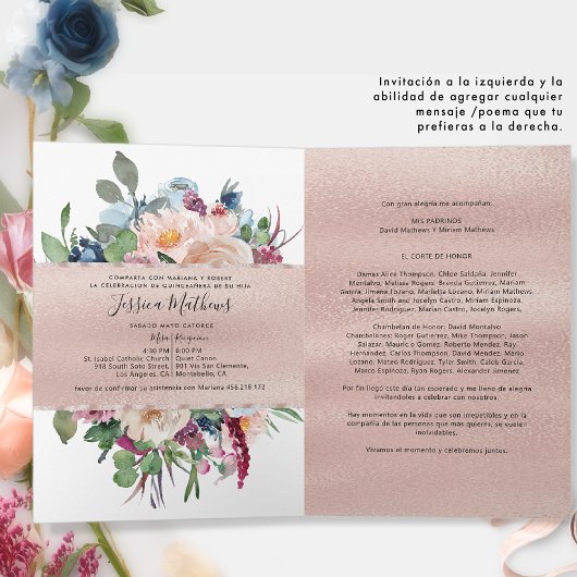 スペインの,エレガントバラ金ゴールド折り畳みキンセアニラ 招待状