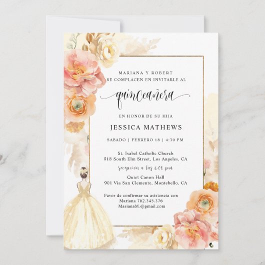 スペインの,チャエレガントンパーニュフローラキンセアニラ 招待状 (正面)