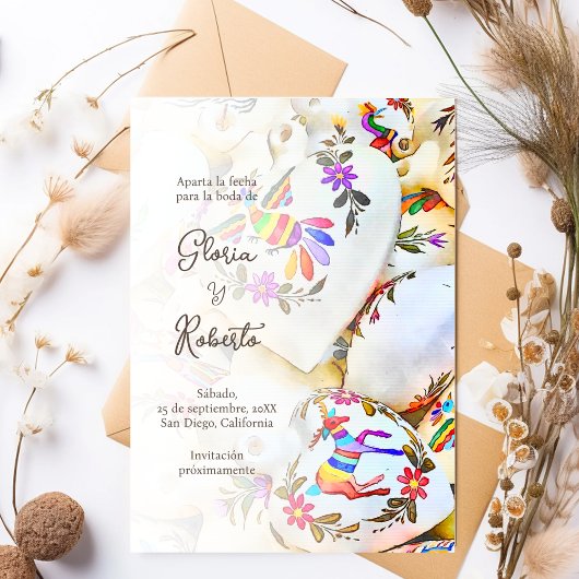 スペインの,フローラカラフルハートメキシ結婚カン 招待状