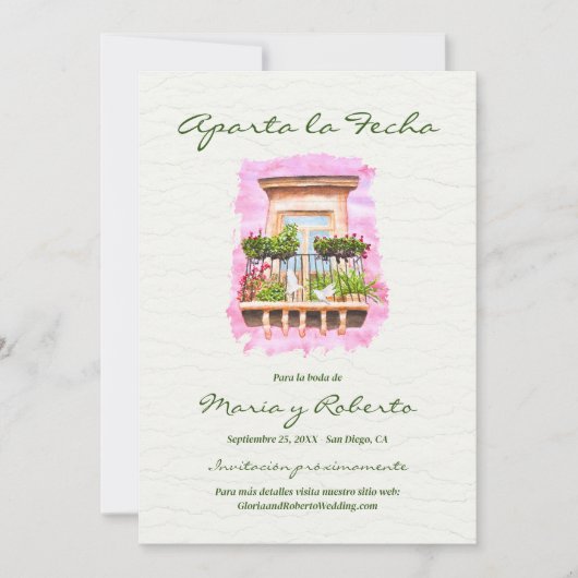 スペインの、水彩バルコニーメキシコ日付を保存 招待状 (正面)