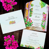 スペインの，水彩フローラオールドタウンメキシコ結婚ズ オールインワン招待状
