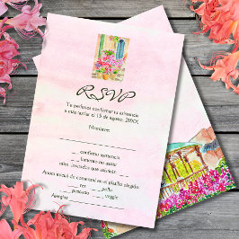 スペインの，水彩フローラオールドタウンメキシコ 出欠カード