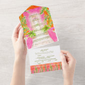 スペインの,水彩熱帯ピンクコーラル結婚ズ オールインワン招待状 (貼ってはがせる)