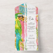 スペインの、水彩異国鳥の緑青結婚色 オールインワン招待状 (内側)