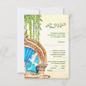 スペインの,水色オールド絵を描メキシコRSVPカード サンキューカード (正面)