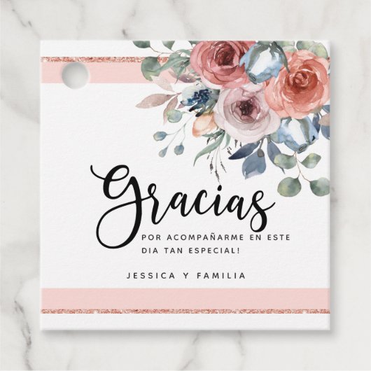 スペインの,赤面ピンク，バラ金ゴールド，青フローラ フェイバータグ (正面)