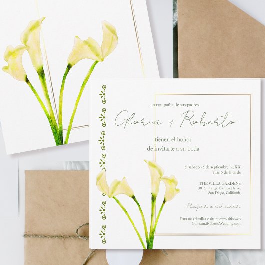 スペインのAlcatraces y Oro Minimalist結婚の 招待状