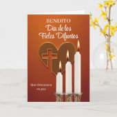 スペインのAll Souls Dayハートクロスとライトキャンドル カード (黄色い花)