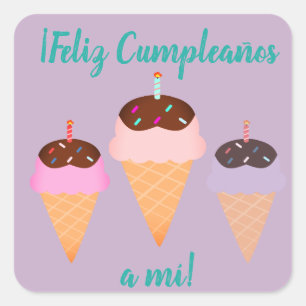 "スペインのFeliz cumpleanos,"ハッピーバースデーステッカー スクエアシール