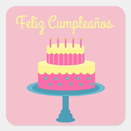 "スペインのFeliz cumpleanos,"ハッピーバースデーステッカー スクエアシール (正面)