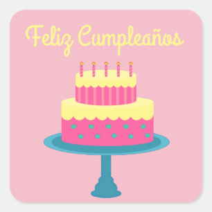 "スペインのFeliz cumpleanos,"ハッピーバースデーステッカー スクエアシール