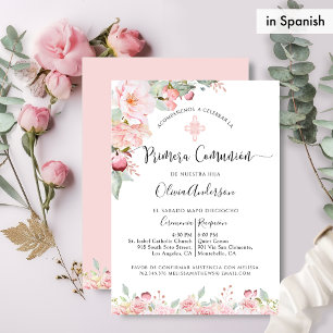 スペインのFirst Communion Pink and Mintフローラ 招待状