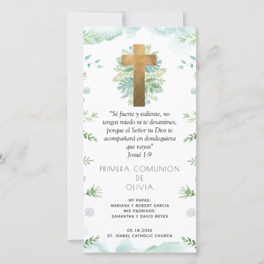 スペインのGreenery First Communion Bookmarkの好意 サンキューカード (正面)