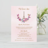 スペインのQuinces Pink Garlandエッフェルタワー写真 招待状 (スタンド正面)