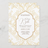 スペインインビタシオンボダエレガントホワイト華美金ゴールド 招待状 (正面/裏面)