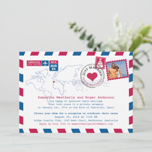 スペインエアメールの結婚式後パーティーのお知らせ 招待状 (スタンド正面)