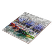 スペインカラフルのアストゥリアス州ルアルカの魚釣りボート。 タイル (側面)