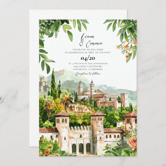スペインキャッスルウォーターカラー結婚式招待状 招待状 (正面/裏面)