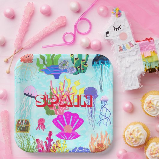 スペインクラゲカラフル水中モダン ペーパープレート (パーティー)