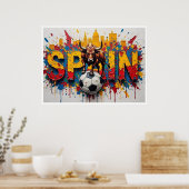 スペインサッカー都市景観油絵スタイルアート ポスター (キッチン)