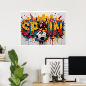スペインサッカー都市景観油絵スタイルアート ポスター (ホームオフィス)