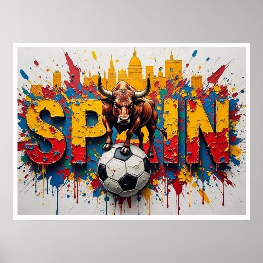 スペインサッカー都市景観油絵スタイルアート ポスター (正面)