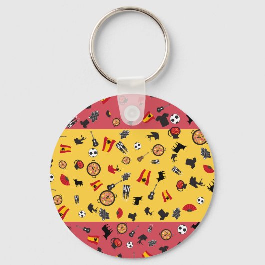 スペインスペインのの有名なアイテムを持つ国旗 キーホルダー (正面)