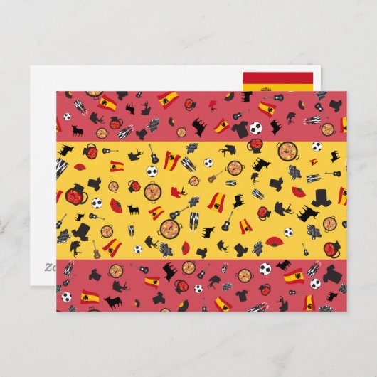 スペインスペインのの有名なアイテムを持つ国旗 ポストカード (正面/裏面)