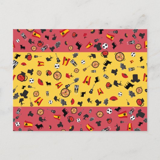 スペインスペインのの有名なアイテムを持つ国旗 ポストカード (正面)
