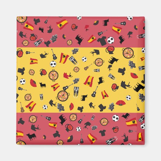 スペインスペインのの有名なアイテムを持つ国旗 マグネット (正面)