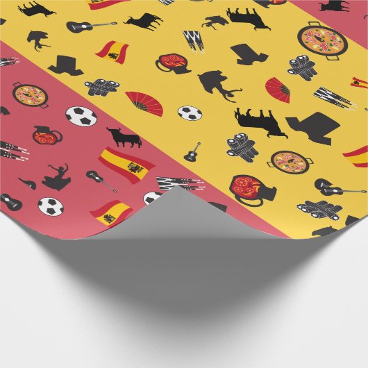 スペインスペインのの有名なアイテムを持つ国旗 ラッピングペーパー (角)