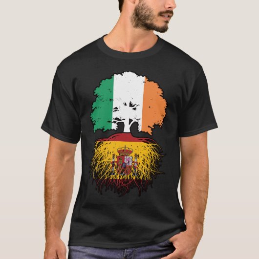 スペインスペインのアイリッシュアイルランドツリールーツ国旗 Tシャツ (正面)