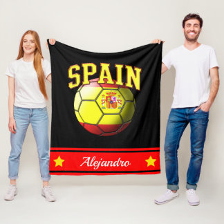 スペインスペインの国旗のサッカーボール |名前 フリースブランケット