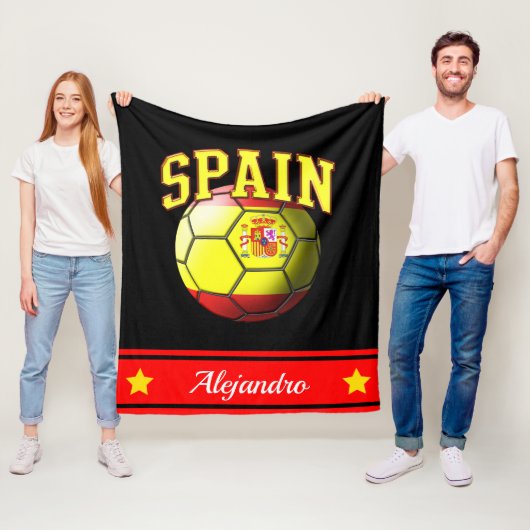 スペインスペインの国旗のサッカーボール |名前 フリースブランケット (インサイチュ)