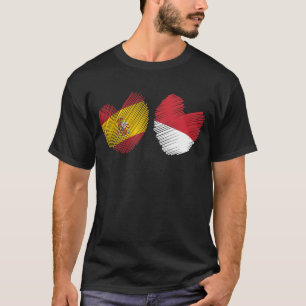 スペインハートスペインの国旗インドネシア国旗 Tシャツ