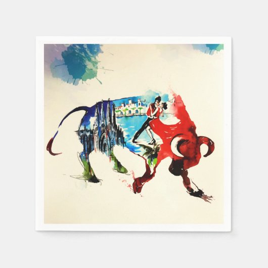 スペインブルヴィンテージトラベルラブウォーター色 スタンダードカクテルナプキン (正面)