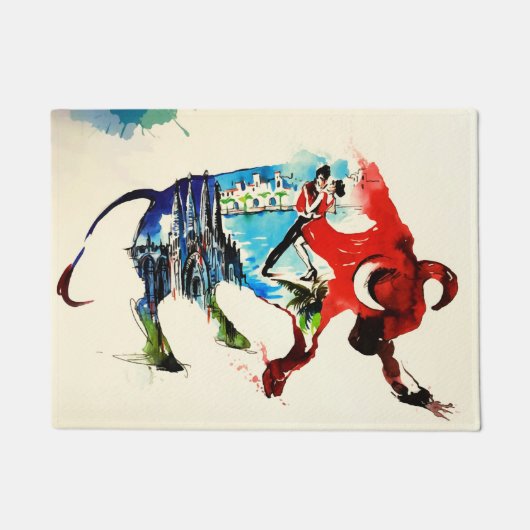 スペインブルヴィンテージトラベルラブウォーター色 ドアマット (正面)