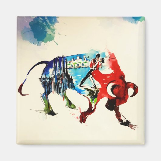 スペインブルヴィンテージトラベルラブウォーター色 マグネット (正面)