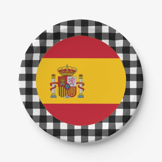 スペインプレート、バッファロー・プレイド&スペインの国旗 ペーパープレート (正面)