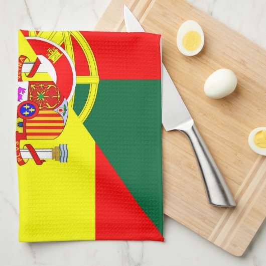 スペインポルトガルの隣の国の半分の旗の記号 キッチンタオル (四つ折り)