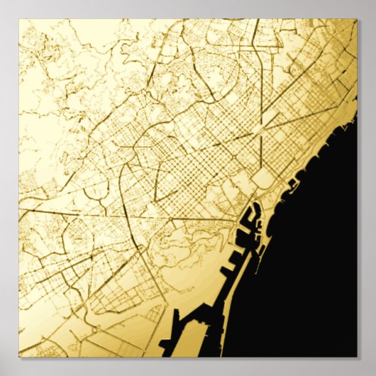 スペインモダンエレガントバルセロナの上品なギフトマップ 箔ポスター (正面)