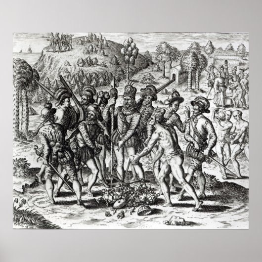 スペイン人が贈り物を受け取るインディアン ポスター (正面)