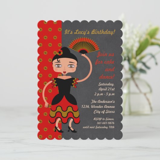 スペイン人のFlamengoの女の子の誕生日のパーティの招待状 招待状 (スタンド正面)