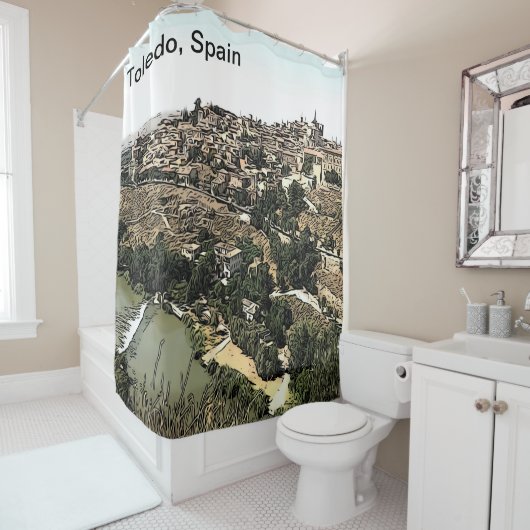 スペイン図解入りの、写真付きののトレドの風景芸術 シャワーカーテン (インサイチュ)