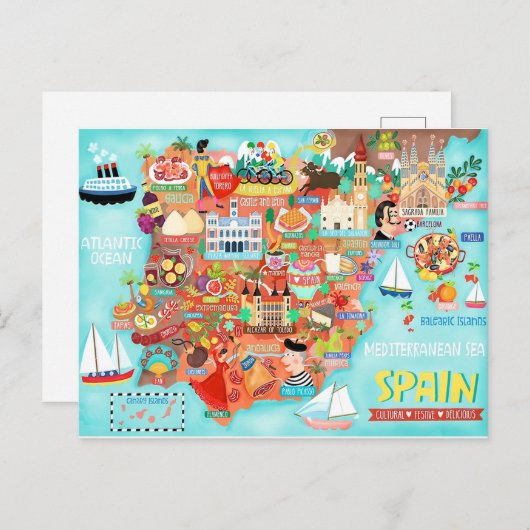 スペイン図解入りの、写真付きのポストカードの地図() ポストカード (正面/裏面)