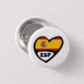 スペイン国コード国旗のハートピンバッジ， ESP 缶バッジ (正面&裏面)