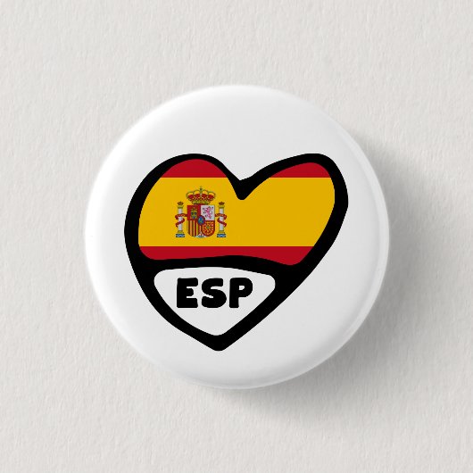 スペイン国コード国旗のハートピンバッジ， ESP 缶バッジ (正面)