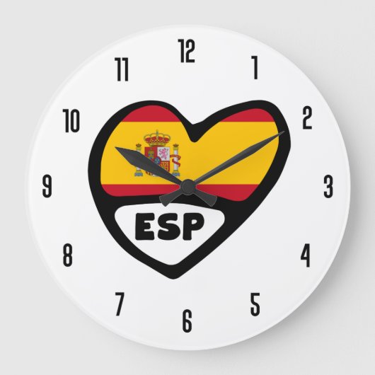 スペイン国コードESPフラグハート ラージ壁時計 (正面)