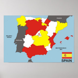 スペイン国政地図国旗 ポスター